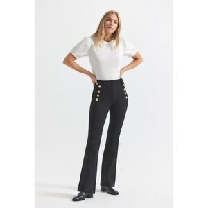 $385 Derek Lam 10 Crosby Robertson Flare Trousers | Black Size 4 Sailor Buttons
